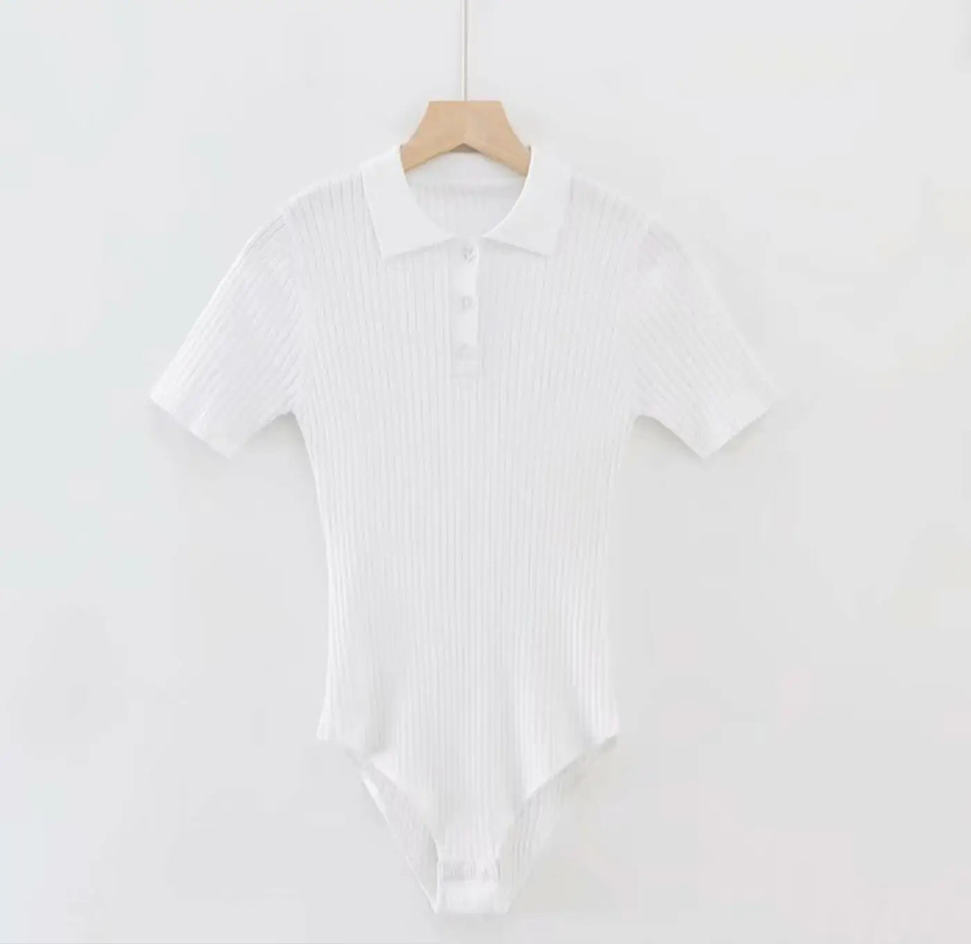 夏季性感POLO領羅紋針織短袖連身衣女式短款連身褲修身連身褲緊身連身褲