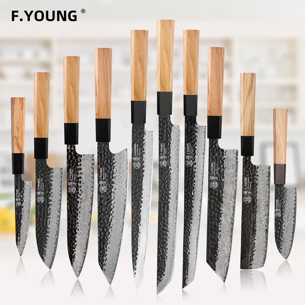 Dao Bếp Nhật F.YOUNG Rèn Tay Thép Damascus Cao Cấp - Daisan Mart