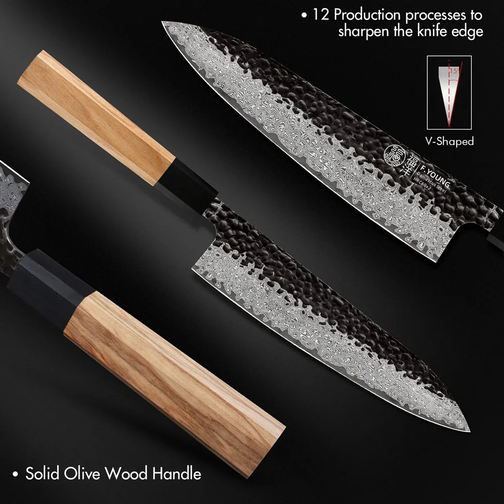 Dao Bếp Nhật F.YOUNG Rèn Tay Thép Damascus Cao Cấp - Daisan Mart