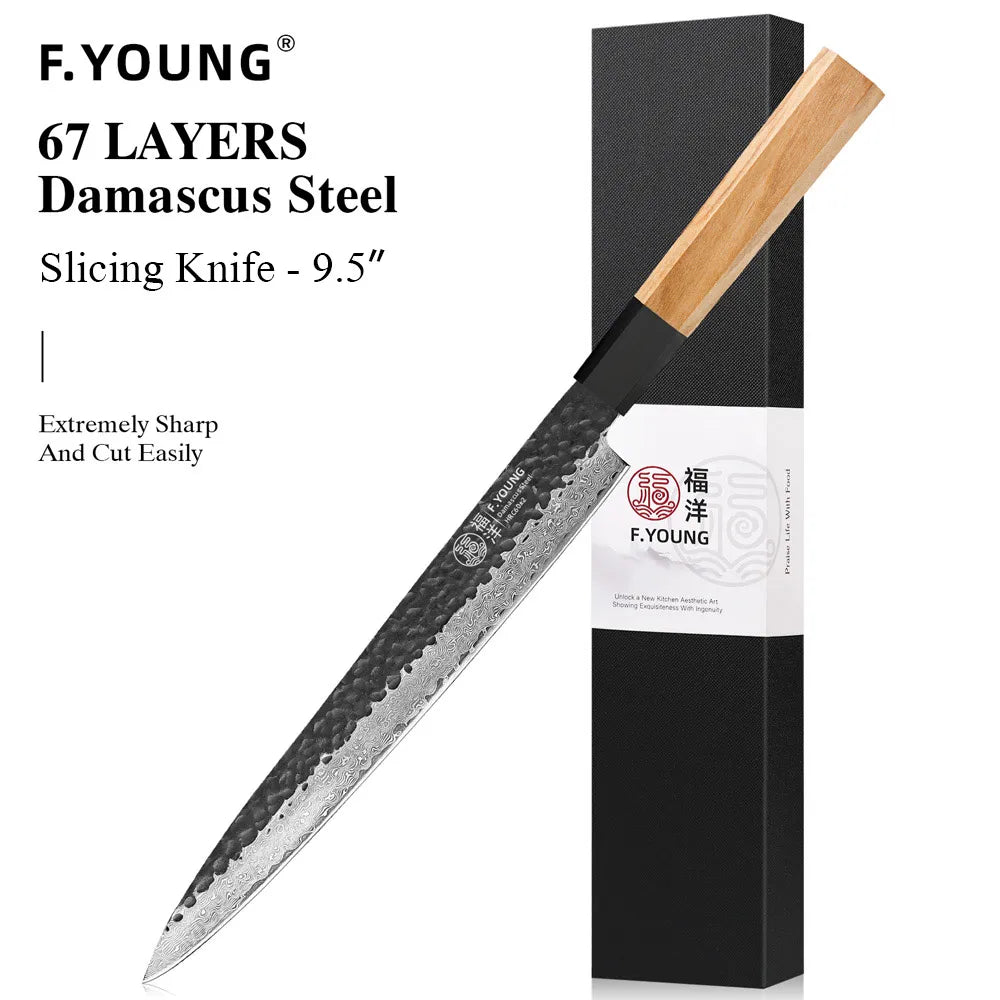 Dao Bếp Nhật F.YOUNG Rèn Tay Thép Damascus Cao Cấp - Daisan Mart