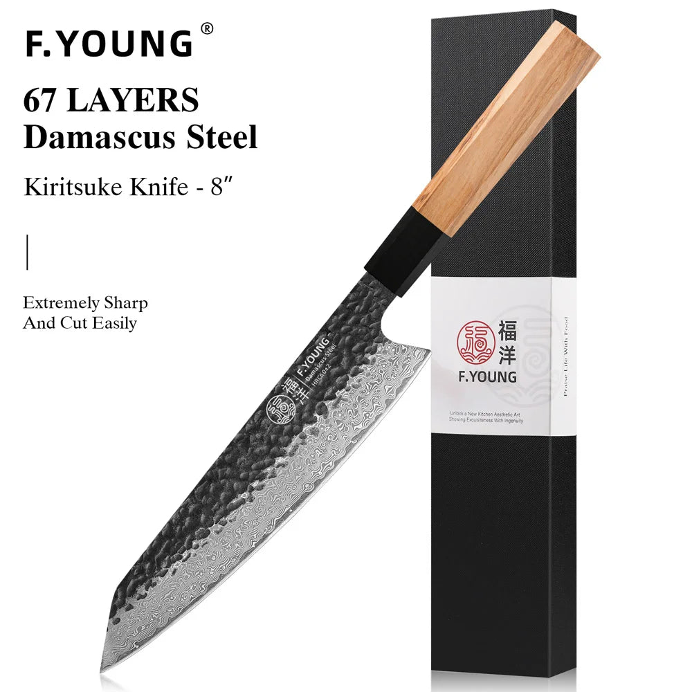 Dao Bếp Nhật F.YOUNG Rèn Tay Thép Damascus Cao Cấp - Daisan Mart