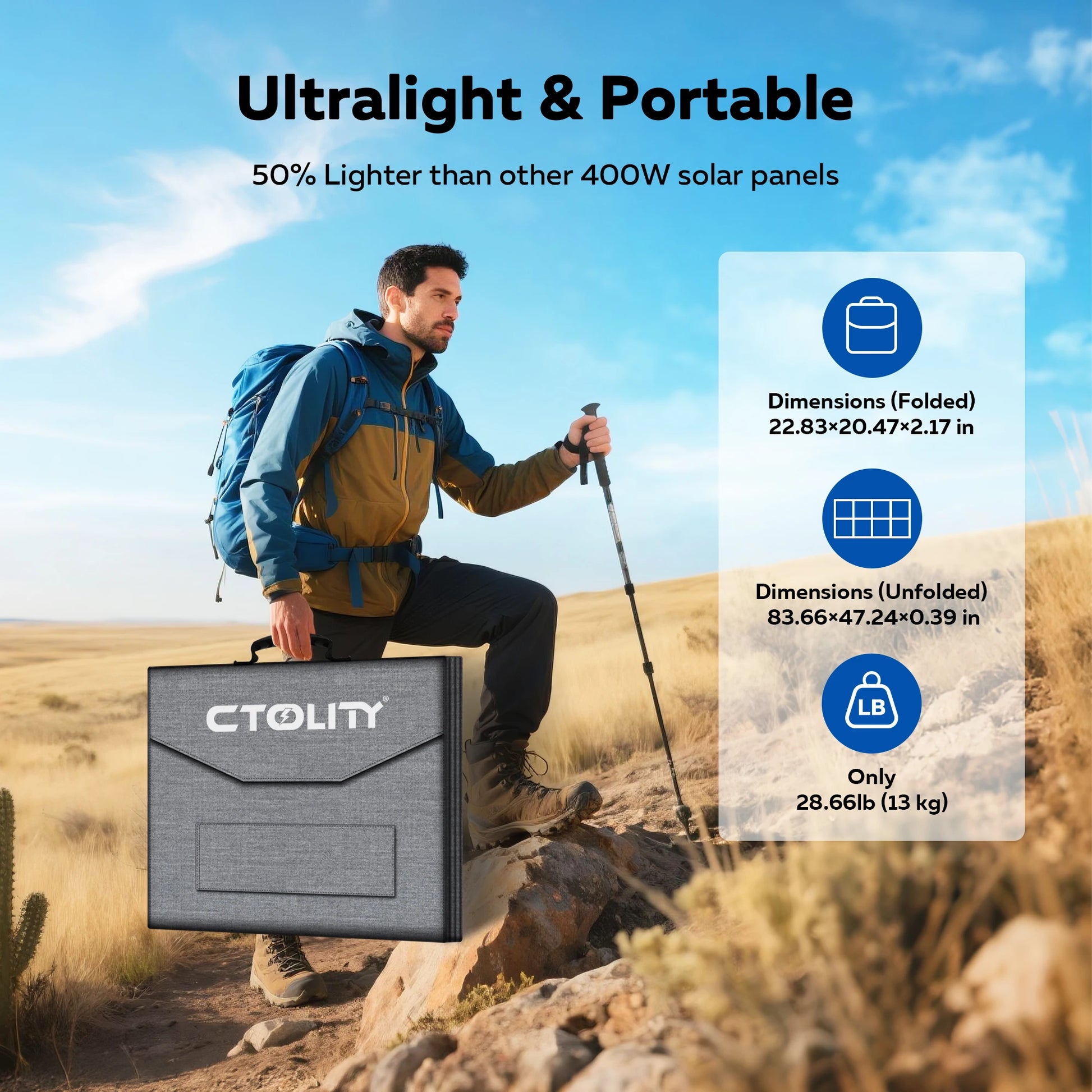 CTOLITY 400W Portable Solar Panel SP400 41V 9.8A Foldable Solar Charger Folding Bag Outdoor Power Supply RV, Camping, Off-Grid - Daisan Mart