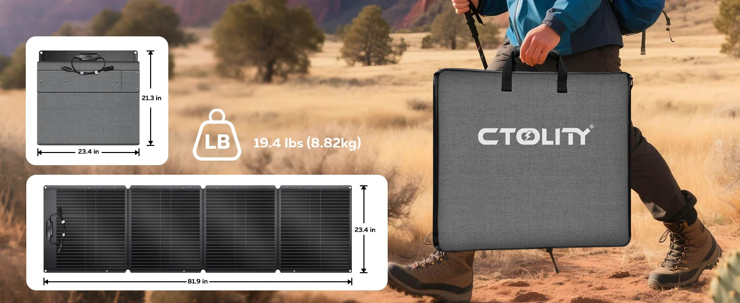 CTOLITY 200W Flexible Solar Panel Charger 20.5V ETFE Portable Folding Solar Generator for Camping Travel Boat RV 23% Efficiency - Daisan Mart