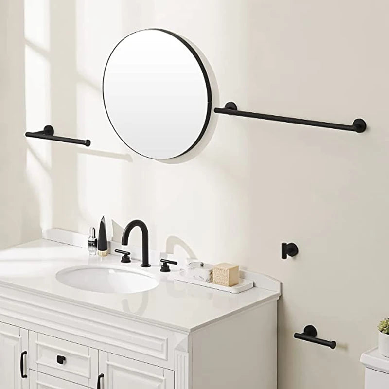 Black Wall-mounted Black Stainless Steel Towel Rack Set Towel Bar Toilet Paper Holder Robe Towel Hooks Bathroom  Accessories Kit - Daisan Mart