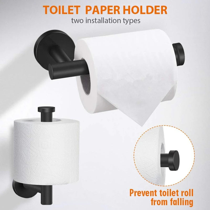 Black Wall-mounted Black Stainless Steel Towel Rack Set Towel Bar Toilet Paper Holder Robe Towel Hooks Bathroom  Accessories Kit - Daisan Mart