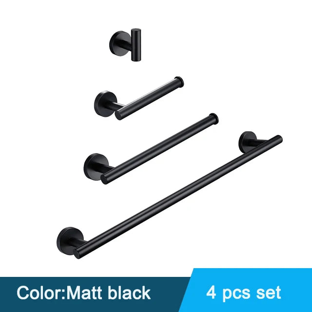 Black Wall-mounted Black Stainless Steel Towel Rack Set Towel Bar Toilet Paper Holder Robe Towel Hooks Bathroom  Accessories Kit - Daisan Mart