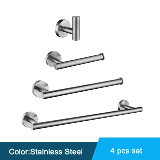 Black Wall-mounted Black Stainless Steel Towel Rack Set Towel Bar Toilet Paper Holder Robe Towel Hooks Bathroom  Accessories Kit - Daisan Mart