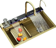 Chậu Rửa Bát Tự Động 304 Đen Nano Vòi Thác Kép Piano - Daisan Mart