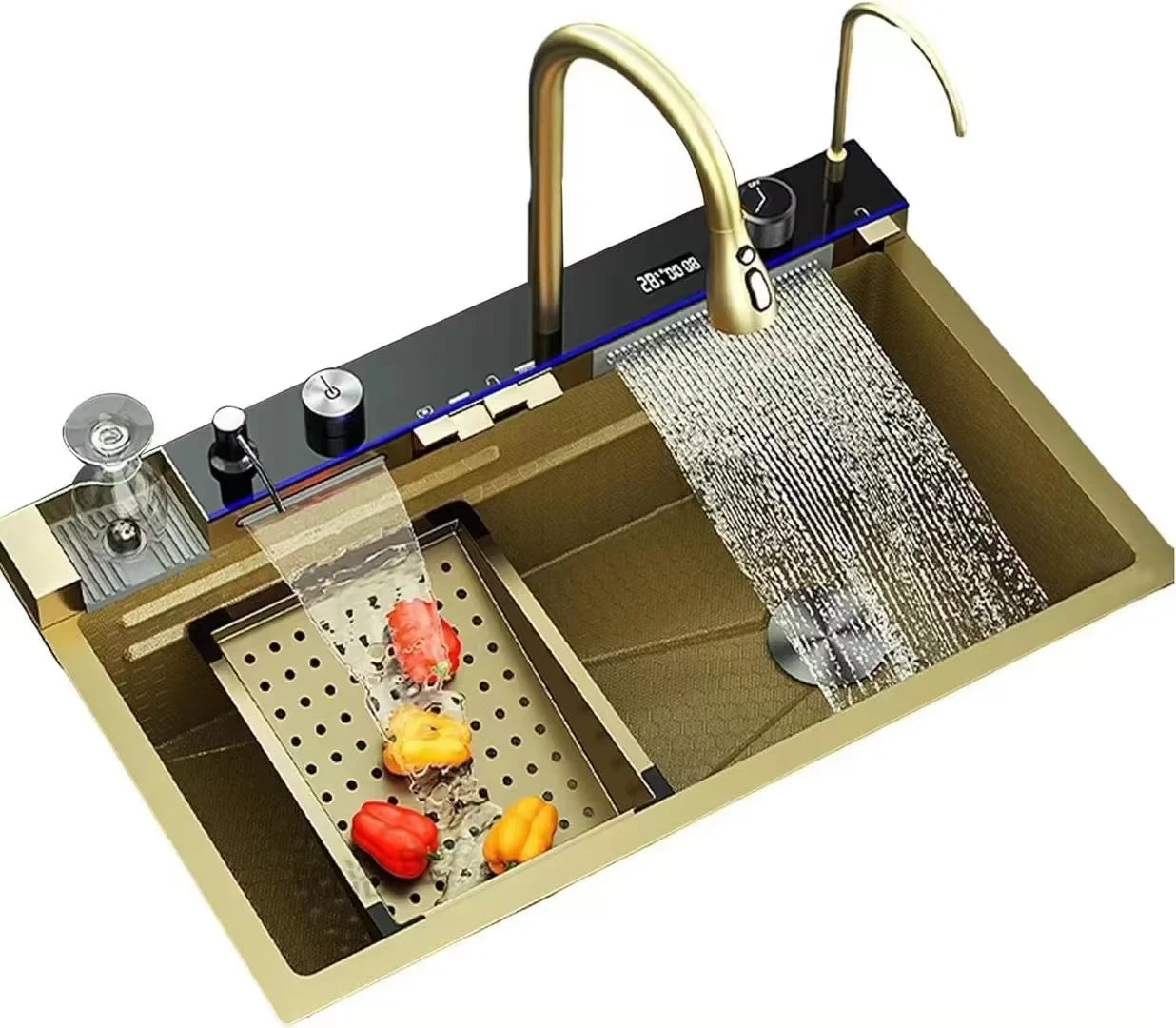 Chậu Rửa Bát Tự Động 304 Đen Nano Vòi Thác Kép Piano - Daisan Mart