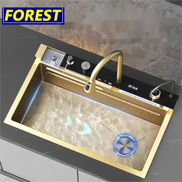 Chậu Rửa Bát Tự Động 304 Đen Nano Vòi Thác Kép Piano - Daisan Mart