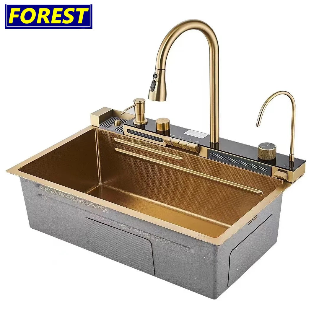 Chậu Rửa Bát Tự Động 304 Đen Nano Vòi Thác Kép Piano - Daisan Mart