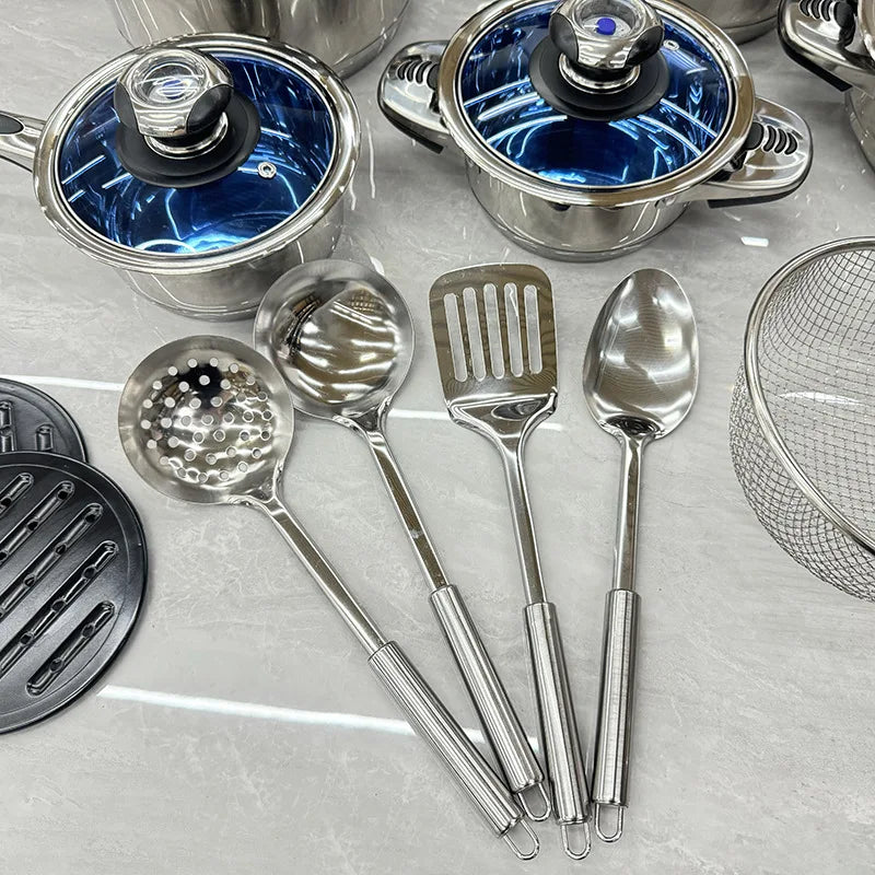 高品質30件式多功能不銹鋼鍋具套裝，適用於廚房