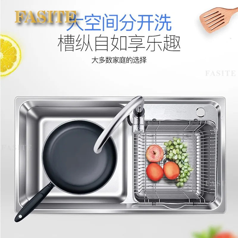304 stainless steel double sink, kitchen vegetable basin thickened double sink stainless steel dish basin to wash vegetables - Daisan Mart