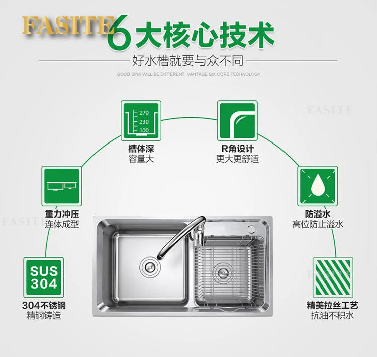 304 stainless steel double sink, kitchen vegetable basin thickened double sink stainless steel dish basin to wash vegetables - Daisan Mart
