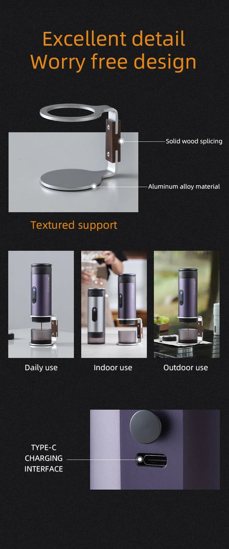 Bincoo Portable Electric Espresso Coffee Maker for Camping Wireless Heating Concentrated Extraction Coffee Machine Red Dot Award - Daisan Mart