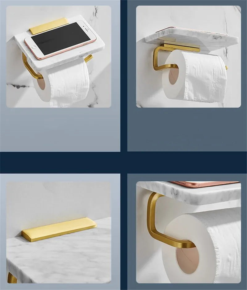 Bathroom Paper Holder Gold and White Marble Bathroom Paper Roll Holder Tissue Holder Box  Rack Toilet Paper Holder Tissue Boxes - Daisan Mart