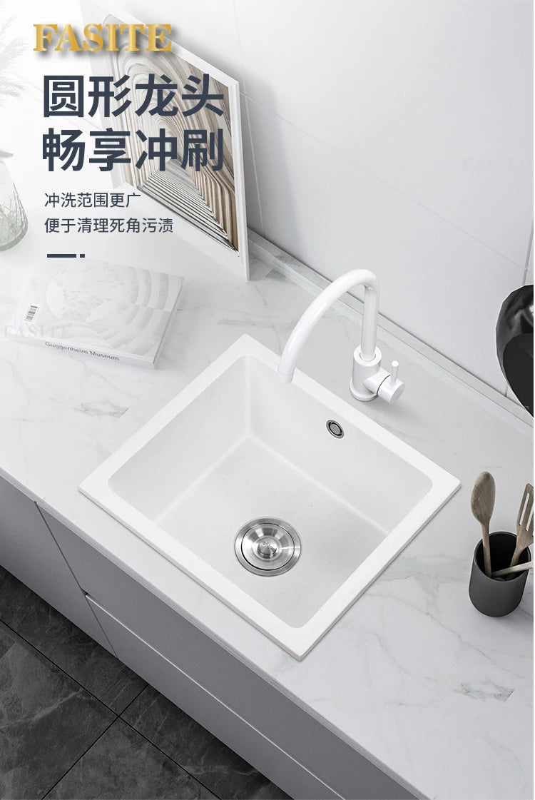Bar counter square white quartz stone sink size single under counter kitchen vegetable basin - Daisan Mart