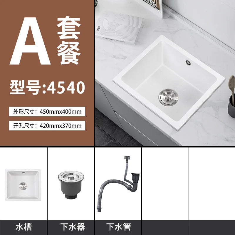 Bar counter square white quartz stone sink size single under counter kitchen vegetable basin - Daisan Mart