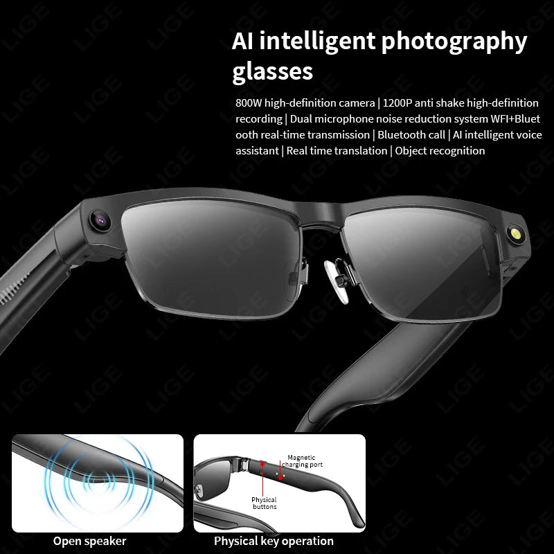 Sunglasses Smart Glasses 8 Million Pixels Recording Videos AI Photo Recognition Answer Translation 270mAh Bluetooth Glasses New - Daisan Mart