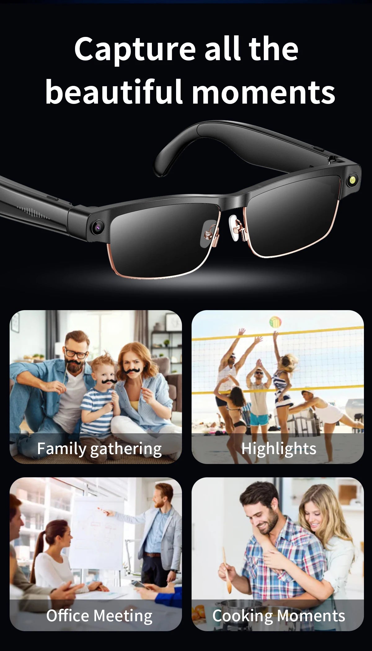 Sunglasses Smart Glasses 8 Million Pixels Recording Videos AI Photo Recognition Answer Translation 270mAh Bluetooth Glasses New - Daisan Mart