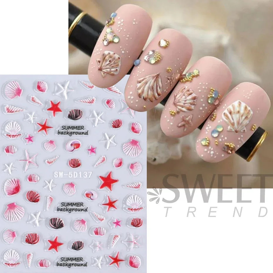 5D Colorful Daisy Flower Nail Art Sticker Lace Heart Spring Hollow Petals Boho Style French Engraved Slider Manicure Decorations - Daisan Mart