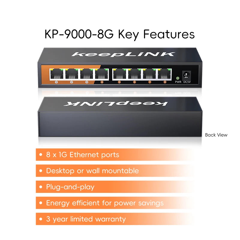 8 Port Gigabit Ethernet Switch Unmanaged Plug and Play - Daisan Mart