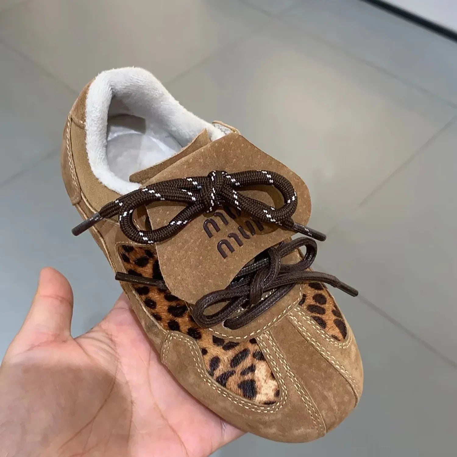 Winter Children's Boys Girls Leopard Brown Skateboarding Shoes Kids Toddler Letter Printed Flats Patchwork Streetwear Sneakers