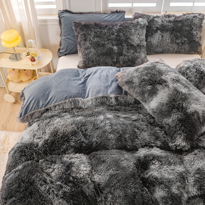 3pcs Y2K Tie Dye Plush Duvet Cover Set ( 1 Duvet Cover + 2 Pillowcase), Soft & Warm Bedding Set