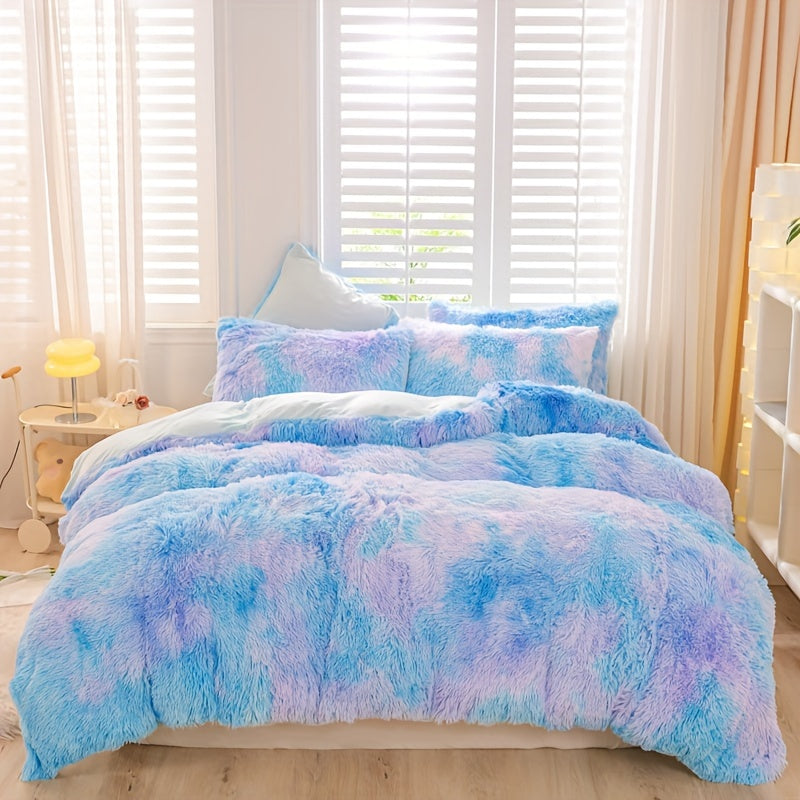3pcs Y2K Tie Dye Plush Duvet Cover Set ( 1 Duvet Cover + 2 Pillowcase), Soft &amp; Warm Bedding Set