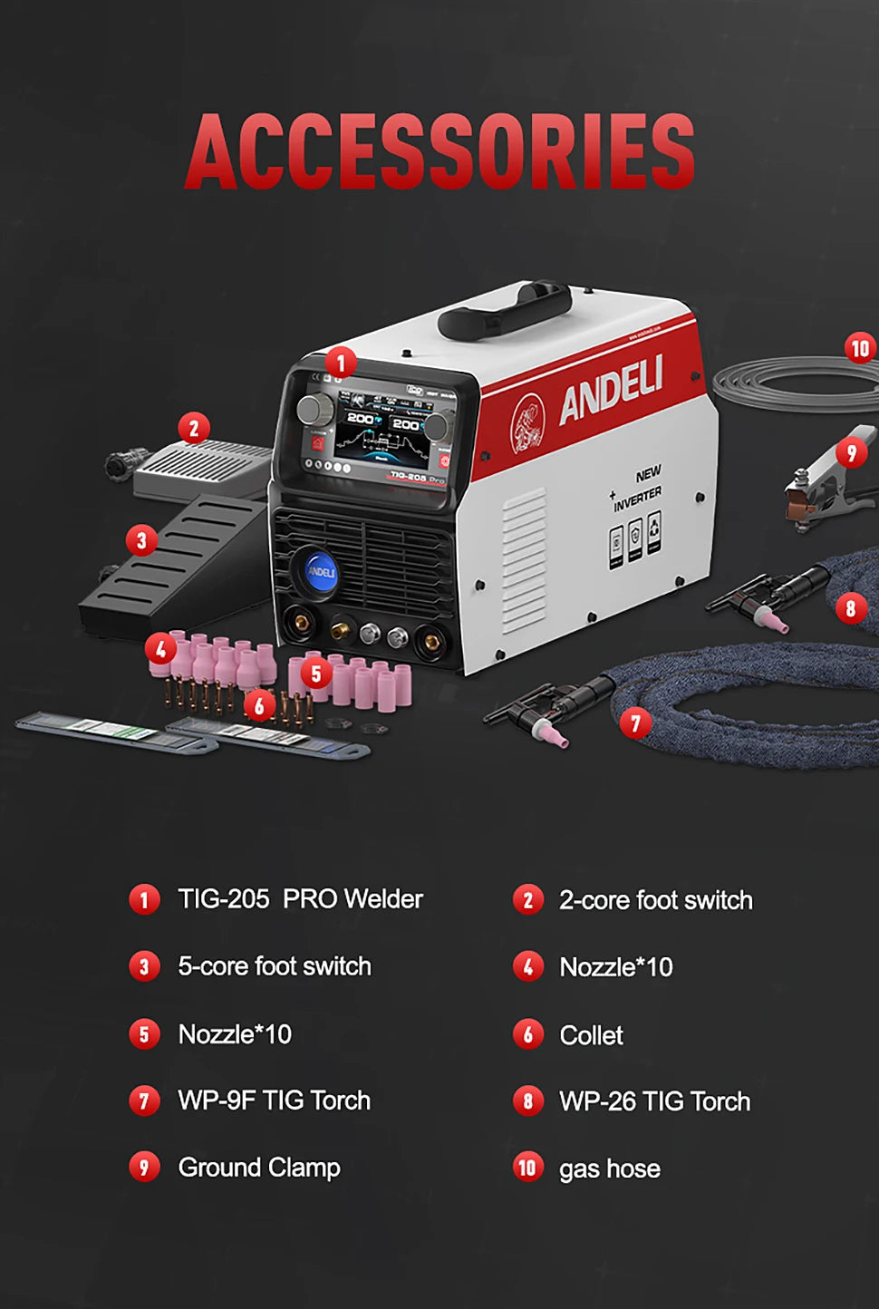 ANDELI AC/DC TIG Welding Machine TIG Pulse Stick/Spot/Aluminum Welding/Cold TIG Welder Square/Trapezoid/SINE Wave MultiProcess - Daisan Mart