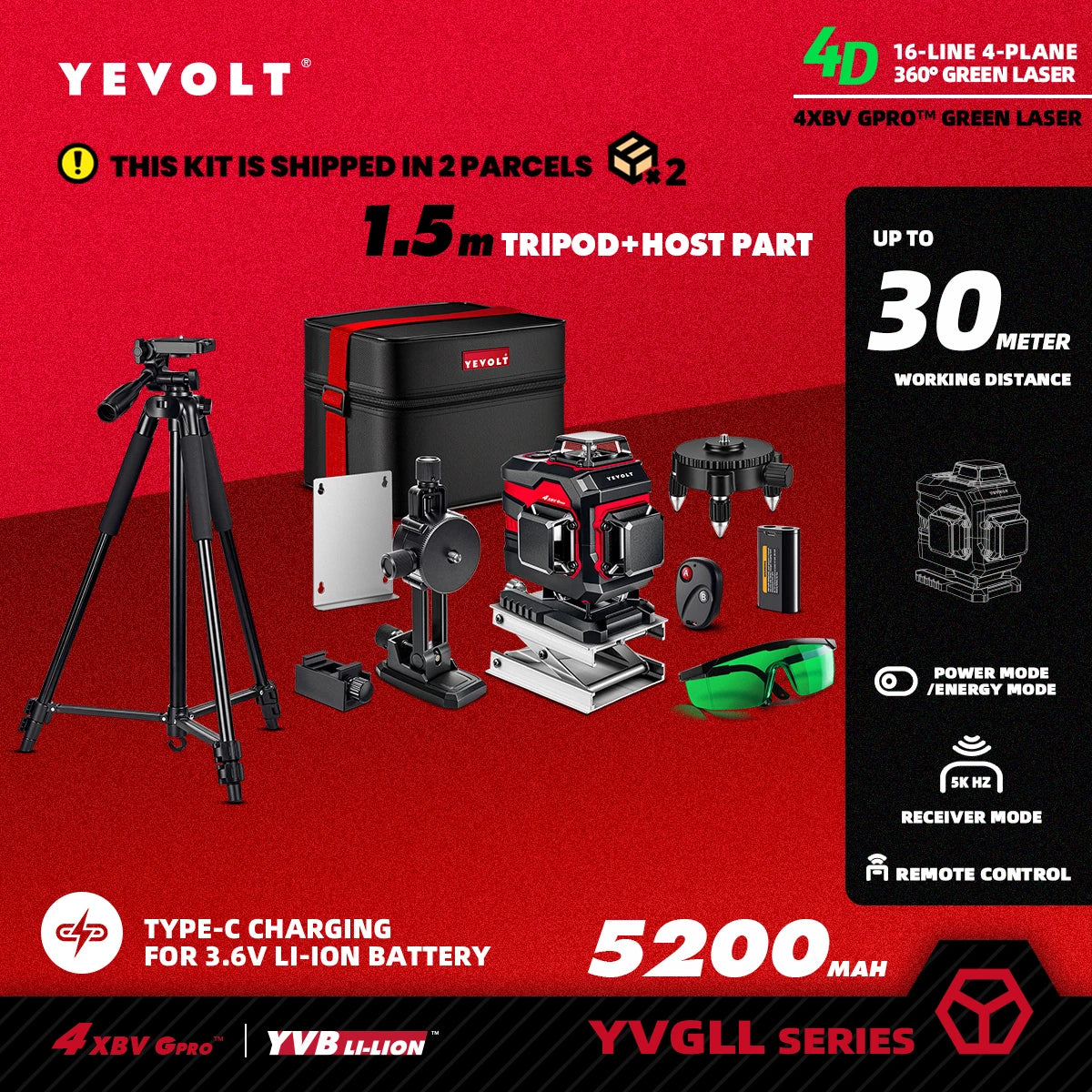 Máy Cân Mực Laser Xanh 16 Tia 4 Mặt YEVOLT PRO - Daisan Mart