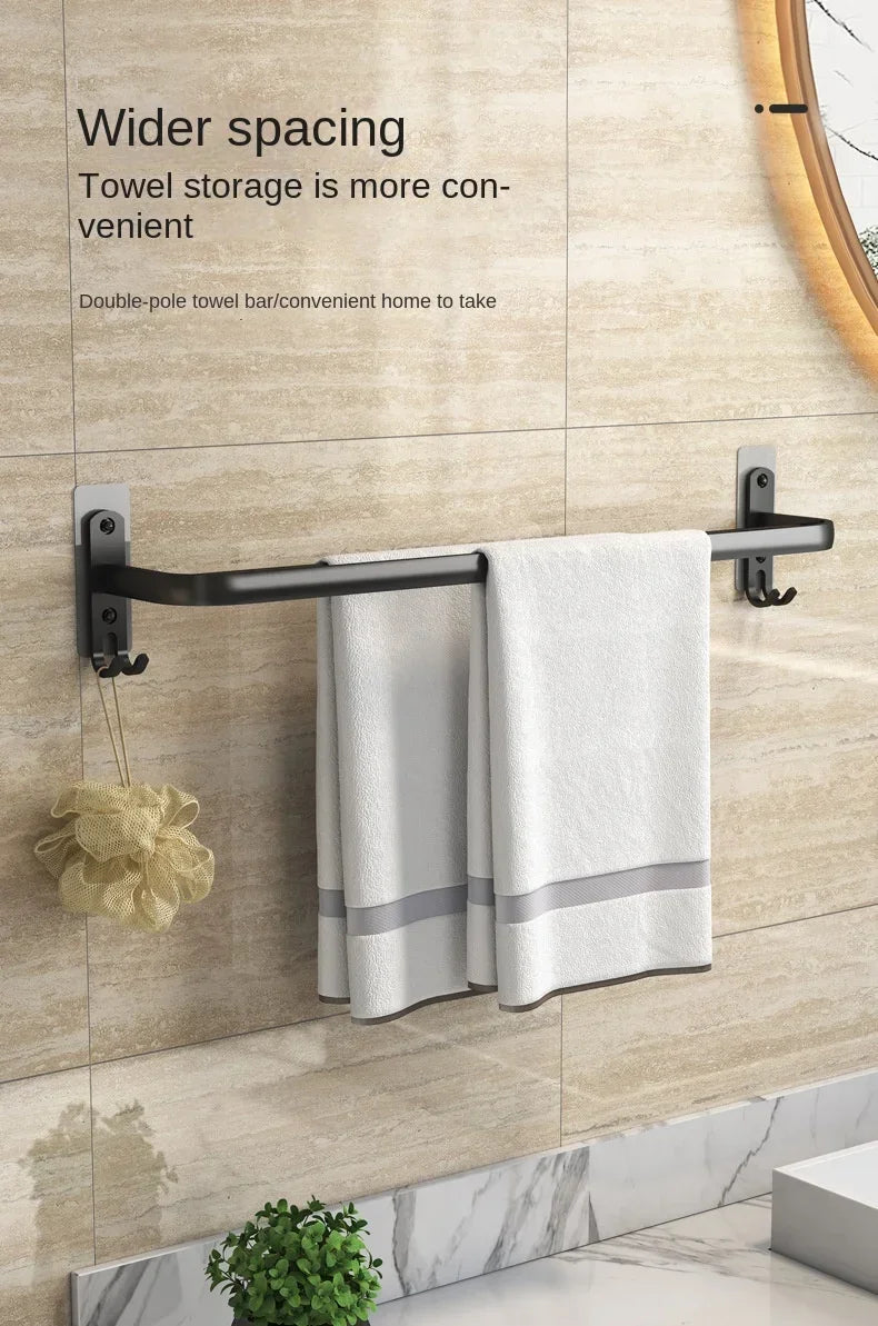 40/50/60CM No Drilling Towel Rack Fold Self-adhesive Wall Hanger Rail Bracket Black Aluminum Shower Bathroom Accessories Holder