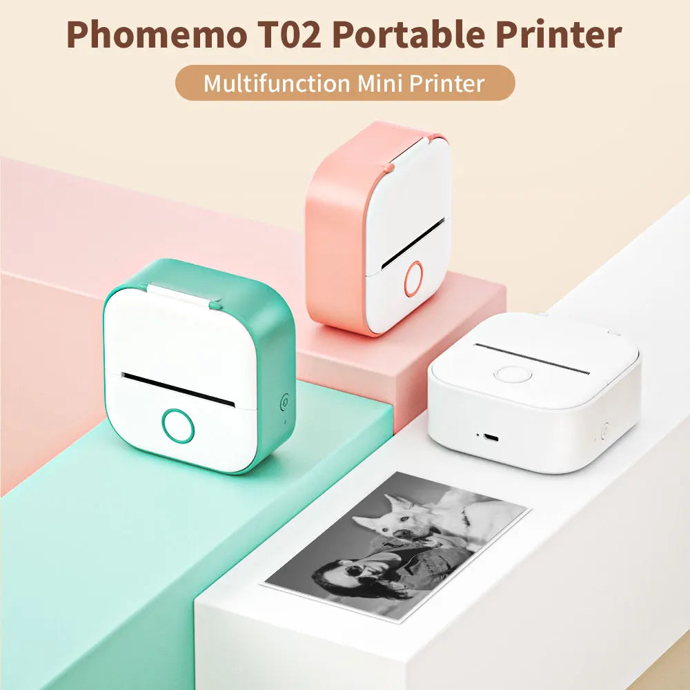 Phomemo Portable Mini Thermal Printer T02 Mini Pocket Label Printer DIY Self-adhesive Sticker Label Machine Various Label Paper - Daisan Mart