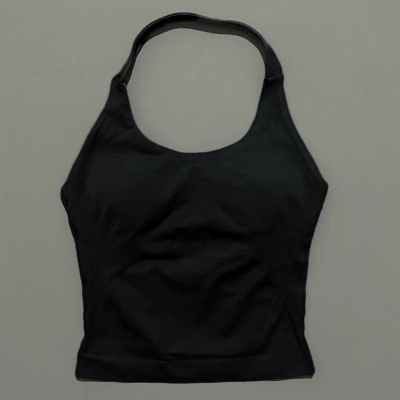 No Logo Women Halter Top Longline Strappy Tank Padded Yoga Clothing Fitness Running Activewear Gym Workout Tops - Daisan Mart