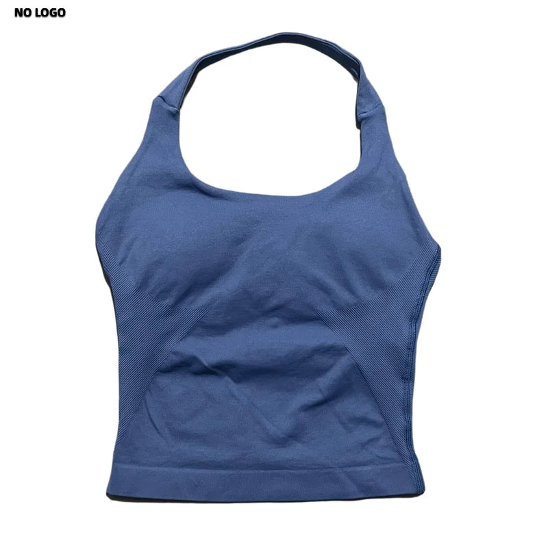 No Logo Women Halter Top Longline Strappy Tank Padded Yoga Clothing Fitness Running Activewear Gym Workout Tops - Daisan Mart