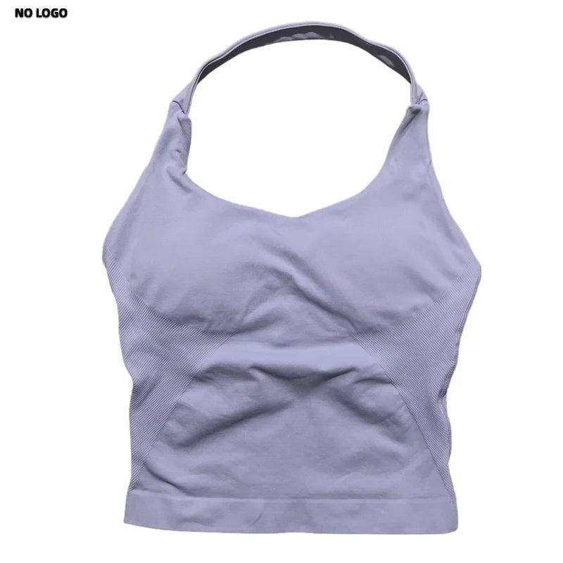 No Logo Women Halter Top Longline Strappy Tank Padded Yoga Clothing Fitness Running Activewear Gym Workout Tops - Daisan Mart