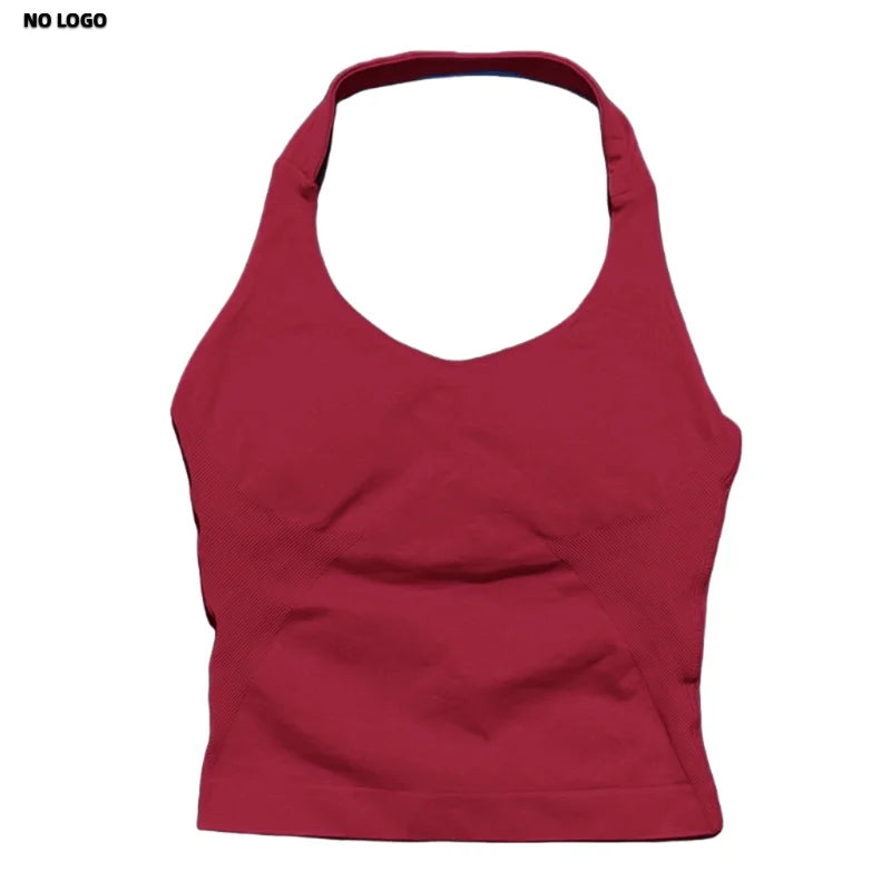 No Logo Women Halter Top Longline Strappy Tank Padded Yoga Clothing Fitness Running Activewear Gym Workout Tops - Daisan Mart