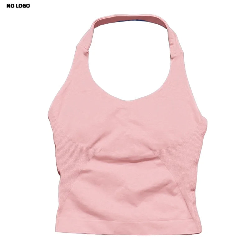 No Logo Women Halter Top Longline Strappy Tank Padded Yoga Clothing Fitness Running Activewear Gym Workout Tops - Daisan Mart