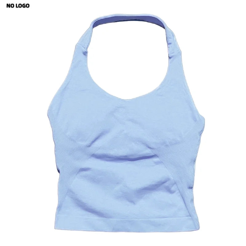 No Logo Women Halter Top Longline Strappy Tank Padded Yoga Clothing Fitness Running Activewear Gym Workout Tops - Daisan Mart