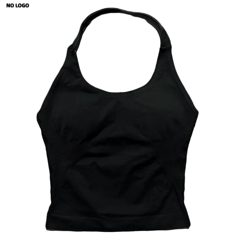 No Logo Women Halter Top Longline Strappy Tank Padded Yoga Clothing Fitness Running Activewear Gym Workout Tops - Daisan Mart
