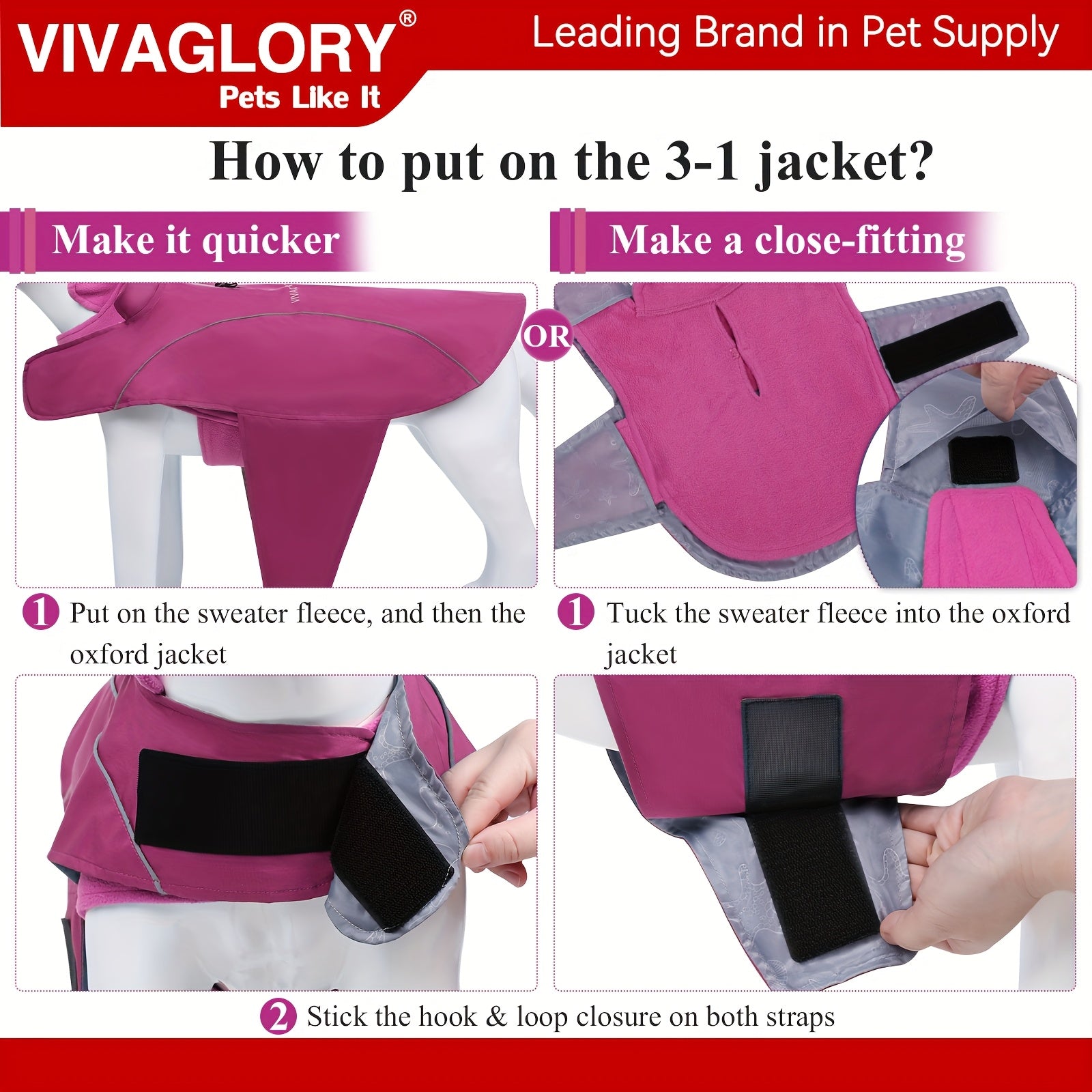 Áo Khoác Chó 3in1 VIVAGLORY Lót Lông Ấm, Có Phản Quang