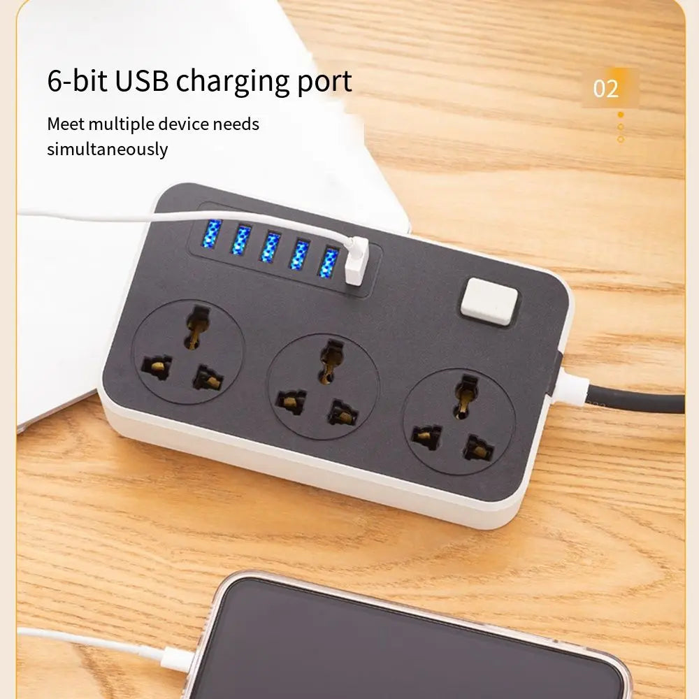 Ổ Cắm Đa Năng 3 Lỗ 6 USB Bảo Vệ 2m Chống Sét