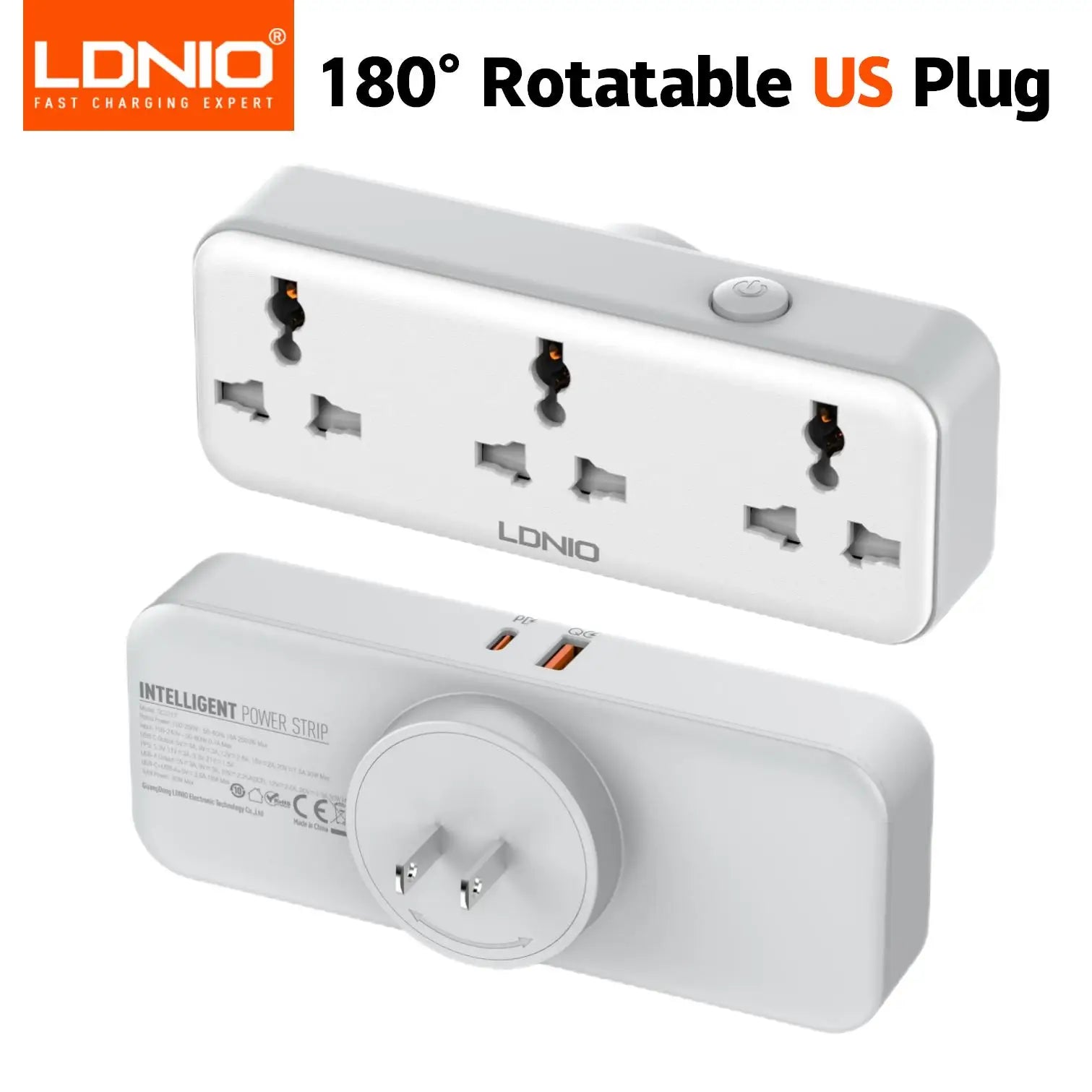Ổ Cắm Đa Năng 3 Lỗ Xoay, USB A/C, Không Dây Nối - Daisan Mart