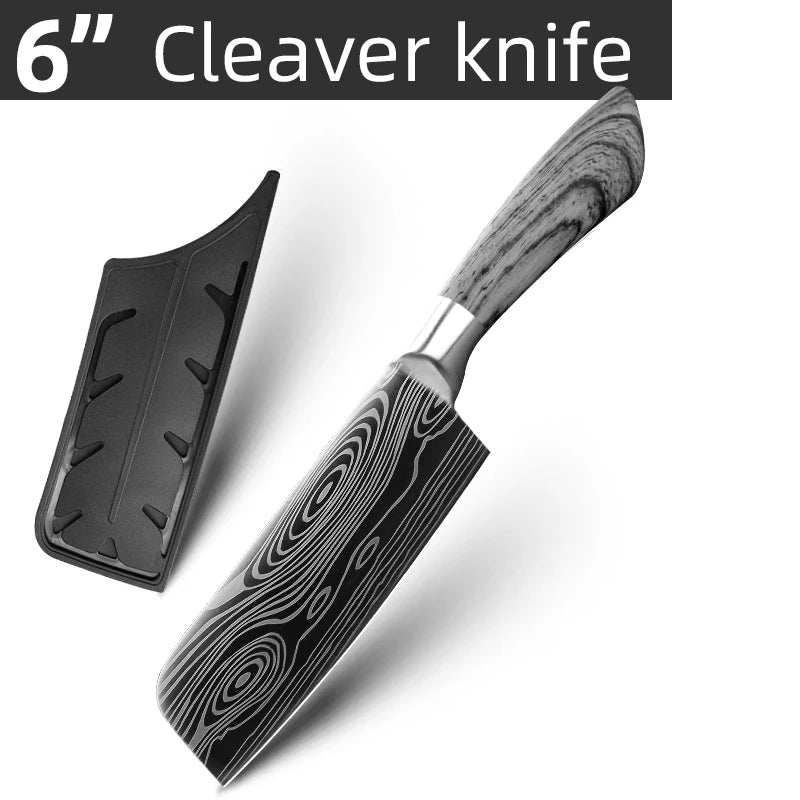 Bộ Dao Bếp Nhật Santoku 7Cr17 440C Vân Damascus - Daisan Mart