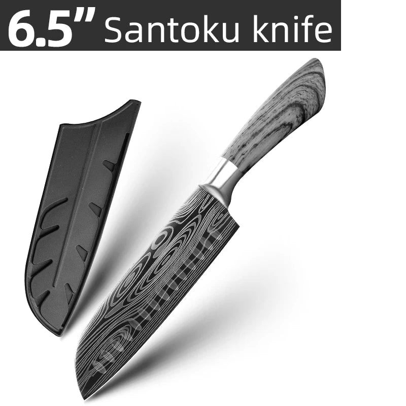 Bộ Dao Bếp Nhật Santoku 7Cr17 440C Vân Damascus - Daisan Mart