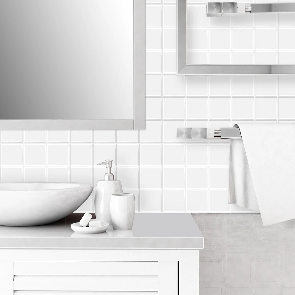 Miếng Dán Gạch Tường Trắng Chống Nước DIY 10 Tấm - Daisan Mart