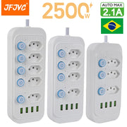 Ba ổ cắm điện màu trắng, nút xanh, có cổng USB, chữ công suất 2500W màu vàng.