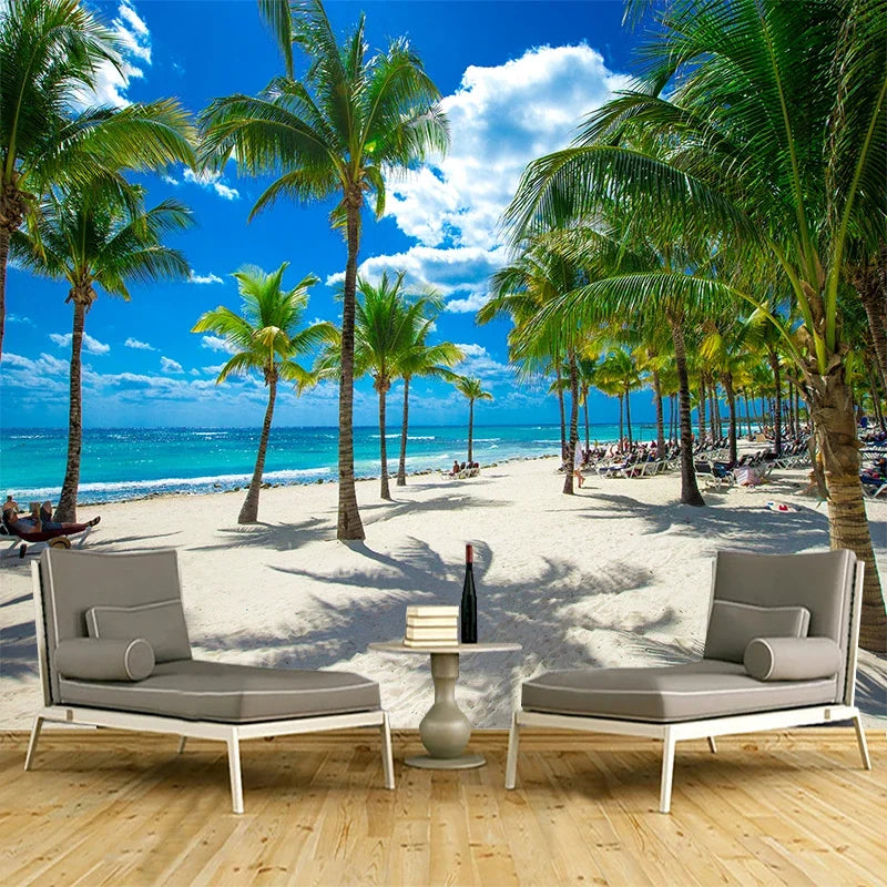 Custom 3D Photo Wallpaper Seaside Coconut Tree Beach Scenery Wall Mural Wall Paper For Living Room Papel De Parede 3D Paisagem