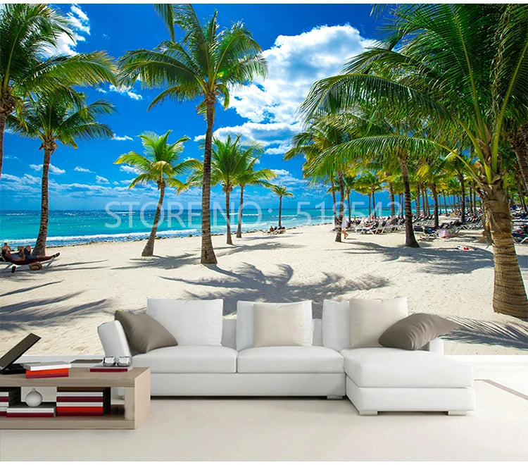Custom 3D Photo Wallpaper Seaside Coconut Tree Beach Scenery Wall Mural Wall Paper For Living Room Papel De Parede 3D Paisagem