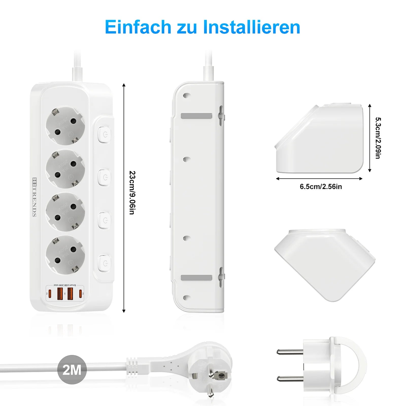 Ổ Điện Để Bàn 8 Trong 1 - USB C 20W, 4 Ổ Góc, 4 USB - Daisan Mart